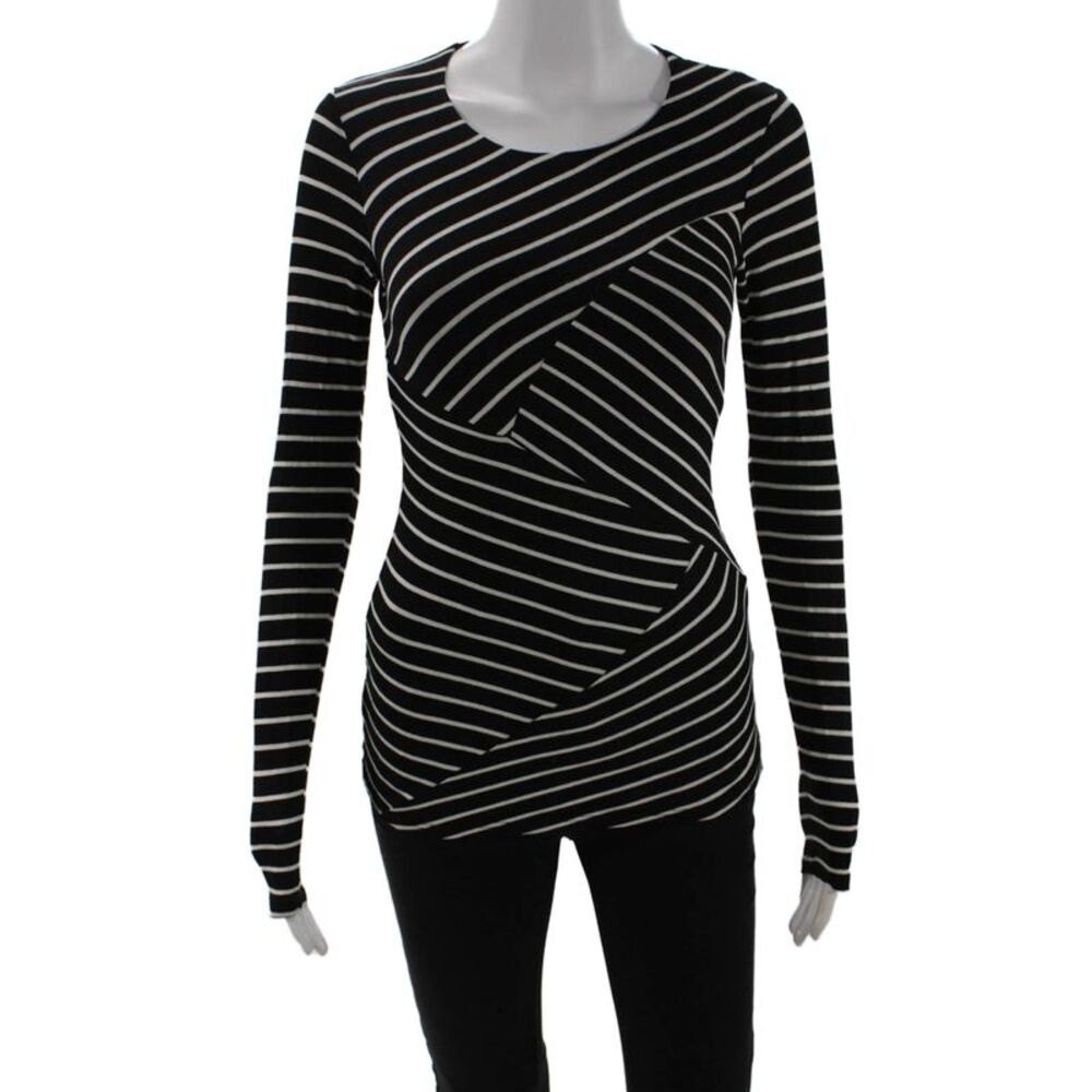 Bailey 44 Women Black Striped Jersey T-Shirt Long Sleeve Size XS
